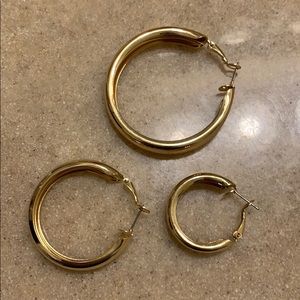 3 pair of gold hoop earrings